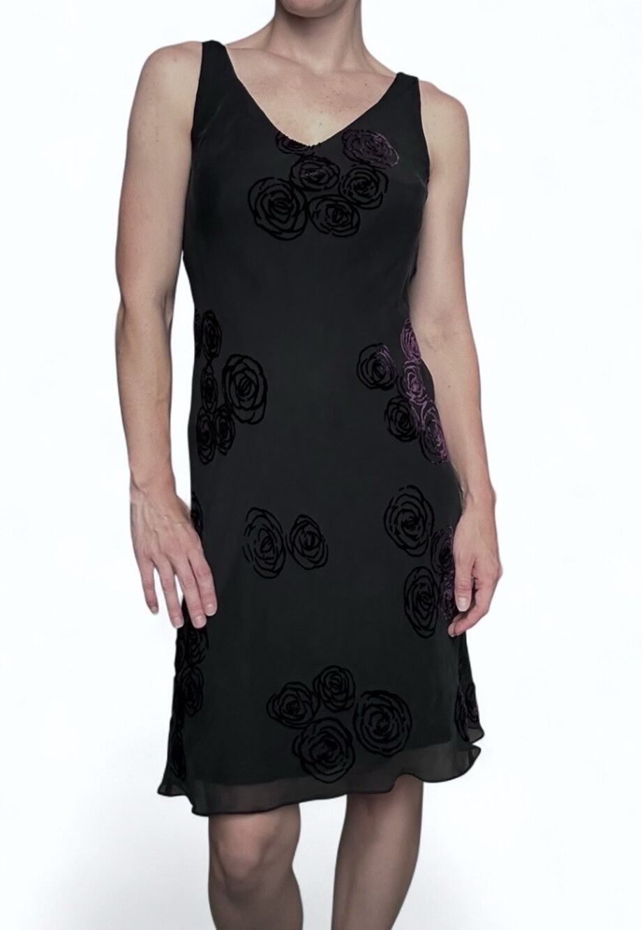 Vintage 90s Jones New York Black Silk Blend Dress Purple Floral Sz 8 Whimsygoth